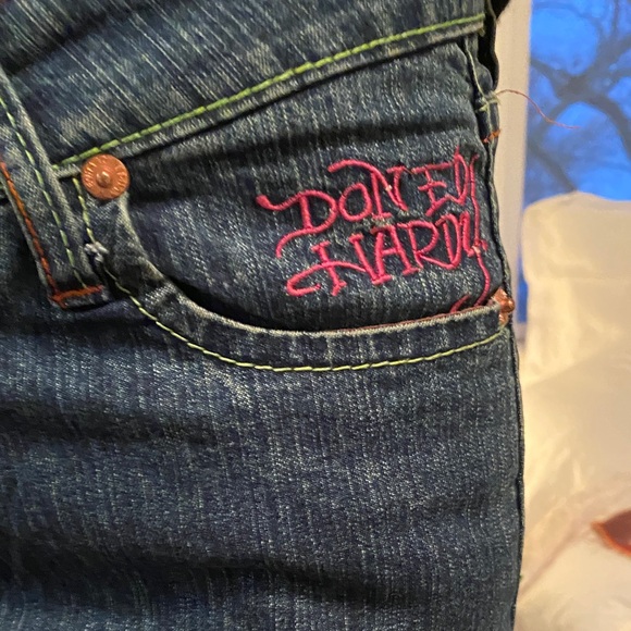 Ed Hardy Dark Blue Straight Leg Jeans with Skull Design - Picture 3 of 5